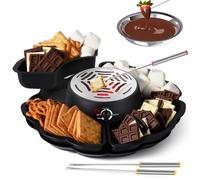 2-in-1 S'mores Maker & Chocolate Fondue Set, 280W Tabletop Indoor S'mores Kit with Temp Control & 10 Accessories, Electric Marshmallow Roaster for Parties, Movie Nights & Gifts