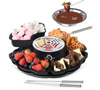 2 in 1 Smores Maker & Fondue Set, Tabletop Indoor Smores Kit, Marshmallow Roaster with Temp Control, 4 Detachable Trays & 4 Roasting Forks and 1 Heated Bowl, Movie Night Supplies (Black)