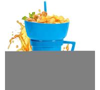 2 in 1 Snack and Drink Cup - 32 Oz Reusable Snack and Drink Combo Cup | 900 ml Large Capacity Portable Leakproof Beverage Holder Food Container for Chips Popcorn Juice Milk Tea (Blue)