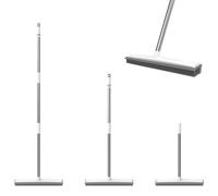 2 in 1 Soft Rubber Broom for Pet Hair, Carpet, Floors, Rubber Sweeping Brush with 120cm Adjustable Stainless Steels Long Handle, Pet Hair Removal Brush, Lightweight Portable Rubbers Push Broom, Grey