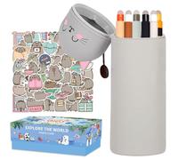 2-in-1 Soft Silicone Case ，Set of 10 Panda Erasable Gel Pens ，Panda Stationery set，Panda Stationery Grand Slam set，with Thermosensitive Erase Ink, Silicone, Kawaii Pen Bag, 0.7mm Tip (Grey Cat)