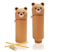 2 in 1 Soft Silicone Exam Pencil Case - Exquisite Kawaii Teddy Bear Design, Multipurpose Dual - Function Zipper Pen Holder with Ample Storage, Standing at H 19 cm for School, Office & Beyond