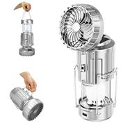 2-in-1 Solar Camping Lights with Fan,1500mah Rechargeable LED Camping Lantern with and Foldable Hook,Personal USB Desk Fan for Hurricane, Emergency, Home, Shed and More (Silver)