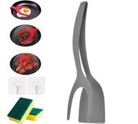 2 in 1 Spatula Tong for Eggs, Fish, Pancakes, French Toast, Omelet - Grip and Flip Kitchen Tool for Cooking and Baking (Gray)