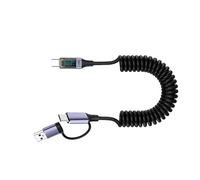 2 in 1 Splitting Digital Display Spring Cable USB C Fast Charging Data Cord with Stretchable Spring Mechanism