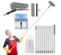 2-in-1 squeegee for window cleaning: 20+ Ft Long Reach cleaner tool with extension pole in home office commercial building Skylight Floor Ceiling Wall Dusting for Homeowner Car Enthusiast DIY Cleaners