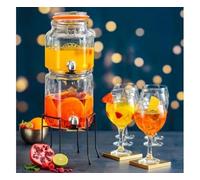 2 in 1 Stackable Glass Drinks Dispenser with Tap Mason Jar Set of 2.1L, 3.1L, Air Tight Lid with Stand 100% Leak Proof Drinks Dispenser Outdoor Beverage Dispenser Jar