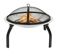 2-in-1 Stainless Steel Fire Bowl and Grill 56 x 56 x 49 cm with Spark Protection, Poker and Folding Legs for Garden Patio Outdoor Heat and Barbecue Fun