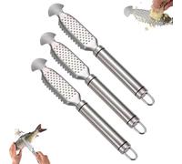 2-in-1 Stainless Steel Fish Scaler + Ginger Grater, Professional Grade Fish Scale Remover Tool, Multifunctional Fish Scaler Remover, for Descaling, Grating (3PCS)