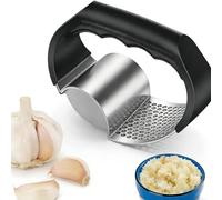 2-in-1 Stainless Steel Garlic Crusher,Press Mincer Ginger Crusher Peeler Squeezer Mincer Chopper for Garlic Paste with Non-slip Silicone Handle Garlic Peeler,Ergonomic Handle Garlic Peeler for Kitchen