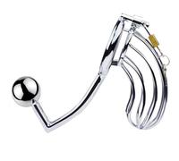 2 in 1 Stainless Steel Penis Cage with Cock Rings BDSM Metal Chastity Cage with Anal Hook Man Chastity Belt Chastity Device Anal Dilators Bondage Fetish Sex Toy for Men(45mm)
