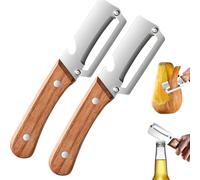 2 in 1 Stainless Steel Vegetable Peeler with Wooden Handle, Ergonomic Potato Peeler and Bottle Opener, Sharp Blade for Apple, Kiwi, Orange, Easy Grip Kitchen Tool (4PC)