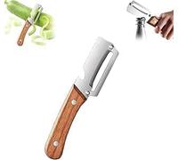 2 in 1 Stainless Steel Vegetable Peeler with Wooden Handle - Ergonomic Potato Peeler & Fruit Slicer, Sharp Blade for Carrot, Kiwi, Orange, Easy Grip Kitchen Tool (1)