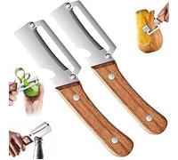 2 in 1 Stainless Steel Vegetable Peeler with Wooden Handle - Ergonomic Potato Peeler & Fruit Slicer, Sharp Blade for Carrot, Kiwi, Orange, Easy Grip Kitchen Tool (2)