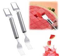 2-in-1 Stainless Steel Watermelon Slicer and Cutter, Watermelon Cutter, Watermelons Slicers, Dual Head Fork Tool, Fruit Forks Slicers, Melon Cutters, for Home Camping Kitchen Gadget (2pcs)