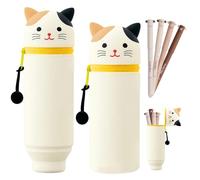 2 in 1 Stand Up Pencil Case, Pack of 4 Animal Eraser Pens, Cartoon Pencil Case with Erasable Pens, 2-in-1 Cat Pencil Case, Cartoon Pen Case Cat, for Boys and Girls