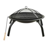 2-in-1 Steel Fire Pit and Grill 56 x 56 x 49 cm with Poker and Spark Protection for Garden Patio Outdoor with Grill Grate for Warmth and Cosy Fire Experience