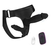 2 in 1 Strap on Dildo with Remote Control, 7 & 5 Inch Double Dildo with 10 Vibration Frequencies, Couples & Gay Sex Toys, Anal Toy for Men & Women（Black）