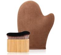 2-in-1 Streak-Free Natural Tanning Mitt and Brush, Reusable Double-Sided Tan Mit Set, Fake Tan Mitt Tanning Glove With Thumb, Self Tanner Brush for Body and Face, Tanning Applicator for Lotion