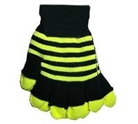 2 in 1 Stripy Neon Magic Gloves Assorted Colours Stretchy Acrylic Material One Size Winter Warm (Yellow)
