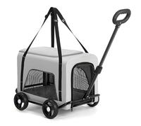 2-in-1 Stroller for Small Dogs and Cats, Portable Folding Pet Trolley with Wheels, Detachable Backpack for Outdoor Use