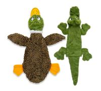2-in-1 Stuffless Squeaky Dog Toys with Soft, Durable Fabric for Small, Medium, and Large Pets by Best Pet Supplies - No Stuffing for Indoor Play, Duck & Alligator, size M