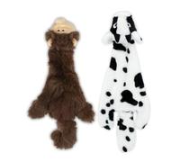 Best Pet Supplies 2-in-1 Stuffless Squeaky Dog Toys with Soft, Durable Fabric for Small, Medium, and Large Pets, No Stuffing for Indoor Play, Holds a Plastic Bottle - Cow, Monkey, Medium