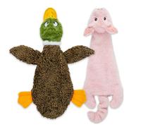 2-in-1 Stuffless Squeaky Dog Toys with Soft, Durable Fabric for Small, Medium, and Large Pets by Best Pet Supplies - No Stuffing for Indoor Play, Duck, Pig, size S