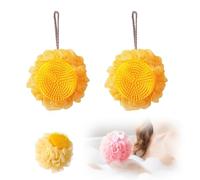 2-in-1 Sunflower Bath Sponge with Cleaning Brush, Mesh Shower Ball for Men and Women (Yellow 2pc, One Size)