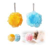 2-in-1 Sunflower Bath Sponge with Cleaning Brush, Mesh Shower Ball for Men and Women (Yellow+Blue, One Size)