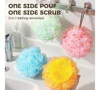2-in-1 Sunflower Bath Sponge with Cleaning Brush, Mesh Shower Ball for Men and Women (Yellow+Green, One Size)