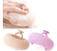 2-in-1 Super Soft Sunflower Suction Cup Bath Ball, New Upgraded Exfoliating Mesh Shower Loofah Pouf Shower Ball with Finger Rings, Body Scrubber Bath Sponge Cleaning Brush for Women, Men (Pink+Purple)