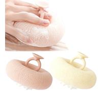 2-in-1 Super Soft Sunflower Suction Cup Bath Ball, New Upgraded Exfoliating Mesh Shower Loofah Pouf Shower Ball with Finger Rings, Body Scrubber Bath Sponge Cleaning Brush for Women, Men (Pink+Beige)