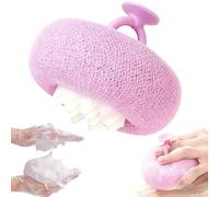 2-in-1 Super Soft Sunflower Suction Cup Bath Ball, New Upgraded Exfoliating Mesh Shower Loofah Pouf Shower Ball with Finger Rings, Body Scrubber Bath Sponge Cleaning Brush for Women, Men (Purple)