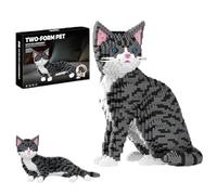 2 In 1 Tabby Cat Building Set for Adults, 2032 Pieces Mini Micro Building Blocks, Animal Bricks Model Toy, Cute Pet Figure Home Desk Decor, Birthday Gift for Teenagers