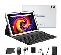 2 in 1 Tablet with Keyboard, 2024 Latest Tablets Android 4+4+128GB ROM, 10 Inch Tablet with Octa-Core Chip Support 5+2.4Ghz WiFi, 7000mAh Battery, Bluetooth 5.0, GPS, HD Touch Screen-Silver