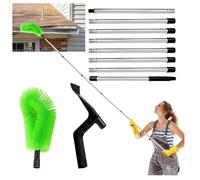 2-in-1 Telescopic Gutter Cleaning Tools with Brush & Scoop, 320cm Extendable Gutter Cleaner Pole for Leaves, Debris, Spider Web, Suitable for Bungalow Roof and Window Cleaning
