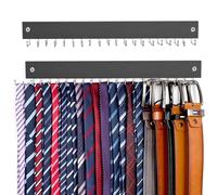 【2 in 1】 Tie Rack Belt Organizer Wall Mounted, Space Saving Tie Hanger for Closet with 20 Storage Hooks, Belt Holder for Closet Organizer Storage