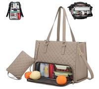2 in 1 Tote Bag Lunch Bag Combo, 15.6 Inch Laptop Work Bag with Insulated Leakproof Compartment, Large Capacity Handbag for Women Office Business Travel (Khaki)