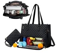 2 in 1 Tote Bag Lunch Bag Combo, Large Insulated Leakproof Lunch Compartment Bags, Laptop Bags with Insulated Lunches Compartments, Multi-Pocket Laptop Work Handbag for Business & Travel