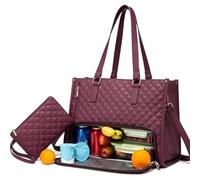 2 in 1 Tote Bag Lunch Bag Combo, Lunch Bag for Women, 15.6 in Insulated Lunchs Bags Work Tote for Women, Large Capacity Computer Handbags,for Business and Work (Wine Red)