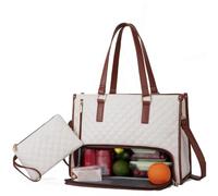 2 in 1 Tote Bag Lunch Bag Combo, Lunch Bag for Women, 15.6 in Insulated Lunchs Bags Work Tote for Women, Large Capacity Computer Handbags,for Business and Work (White)