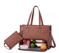 2 in 1 Tote Bag Lunch Bag Combo, Lunch Bag for Women, 15.6 in Insulated Lunchs Bags Work Tote for Women, Large Capacity Computer Handbags,for Business and Work (Brown)