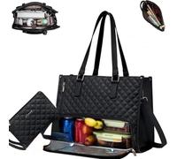 2 in 1 Tote Bag Lunch Bag Combo, Lunch Bag for Women, 15.6 in Insulated Lunchs Bags Work Tote for Women, Large Capacity Computer Handbags,for Business and Work (Black)