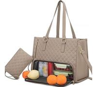 2 in 1 Tote Bag Lunch Bag Combo, Lunch Bag for Women, 15.6 in Insulated Lunchs Bags Work Tote for Women, Large Capacity Computer Handbags,for Business and Work (Khaki)