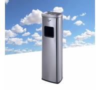 2 In 1 Trash Can With Ashtray - Outdoor Floor Standing Ashtray, Large Square Free-Standing Cigarette Butt Station Ash Tray For Hotel, Office Building(Silver)