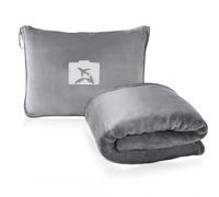 2 in 1 Travel Blanket and Pillow, Soft Blanket and Travel Pillow for Airplane & Car, Long Flight Essential for Women Men, Portable Office Blankets with Luggage Sleeve & Backpack Clip（Grey）
