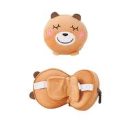 2-In-1 Travel Pillow with Eye Mask - Cute Animal Style Multi-Purpose Pillow Set, Folding Soft Mini Pillow Eye Mask for Office, Plane, Train or Car (Caramel Bear)