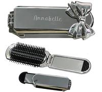 2-in-1 Ultimate Travel Hair Brush - Foldable Compact Design with Mirror, Sturdy Metal Case & Tangle-Free Bristles, Elegant Bow Design, Perfect for On-the-Go，Mirror can be extracted (B)