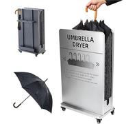2-in-1 Umbrella Dryer nd with Removable Water Tray & 4 Casters Efficient Drip Catcher for Hotels Malls & Schools Quick Rainwater Removal Silver h